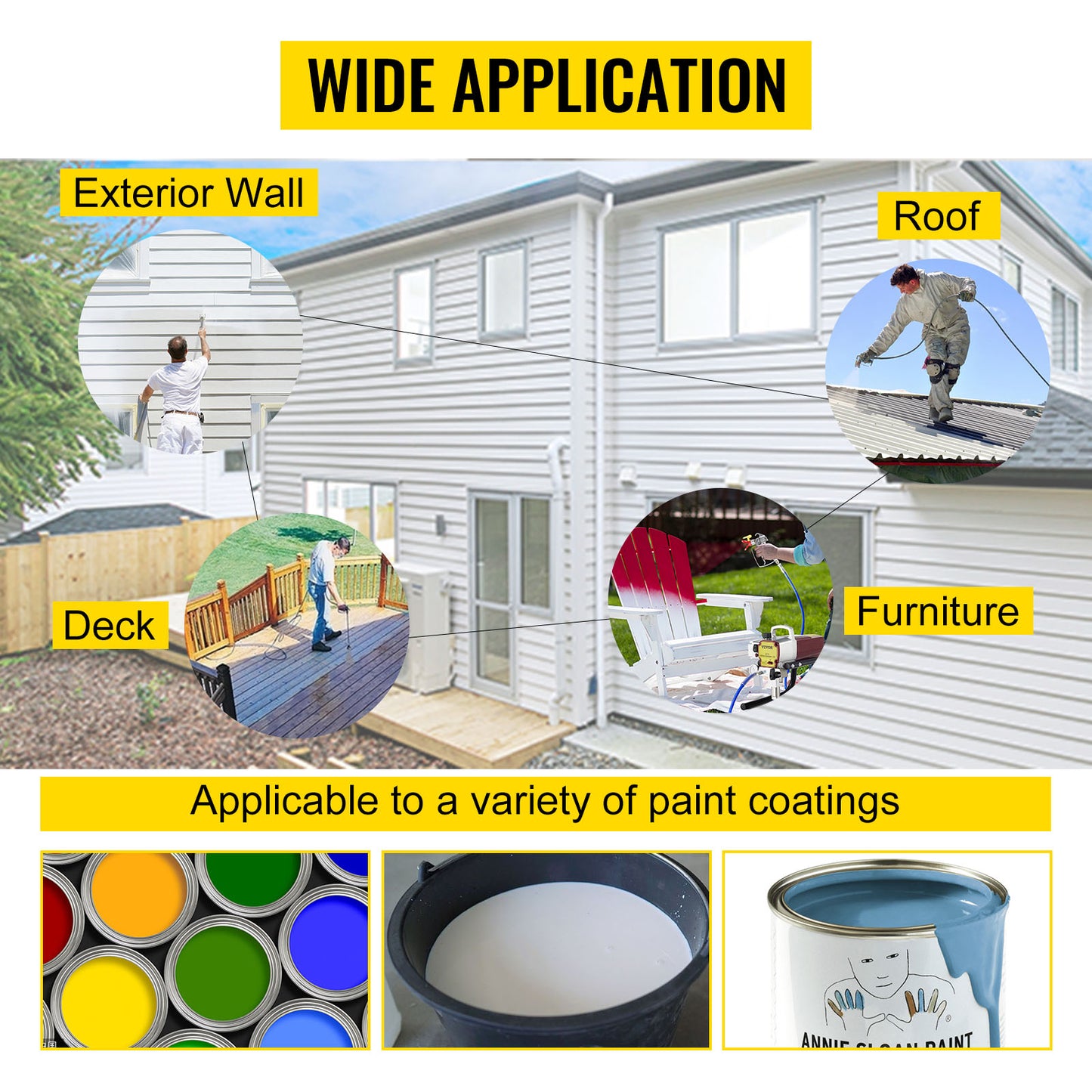 VEVOR Airless Spraying Machine Professional Ultra Silent Wall Paint Spray Gun 3000PSI-Pressure 2.5L/Minute-NoLoad Displacement