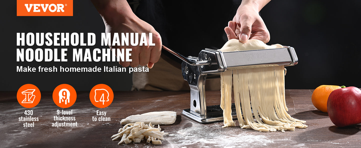 VEVOR Manual Pasta Maker Machine Set Stainless Steel Slicer Fresh Noodle Rollers Cutter Home-Appliance