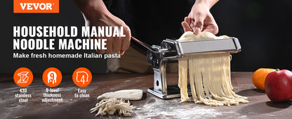 VEVOR Manual Pasta Maker Machine Set Stainless Steel Slicer Fresh Noodle Rollers Cutter Home-Appliance