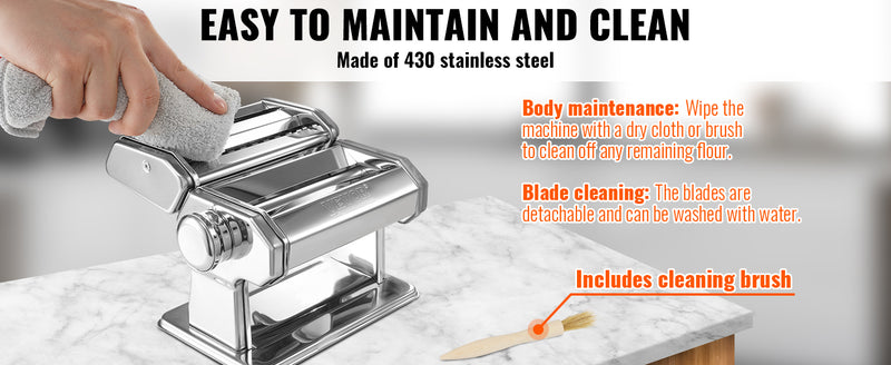 VEVOR Manual Pasta Maker Machine Set Stainless Steel Slicer Fresh Noodle Rollers Cutter Home-Appliance