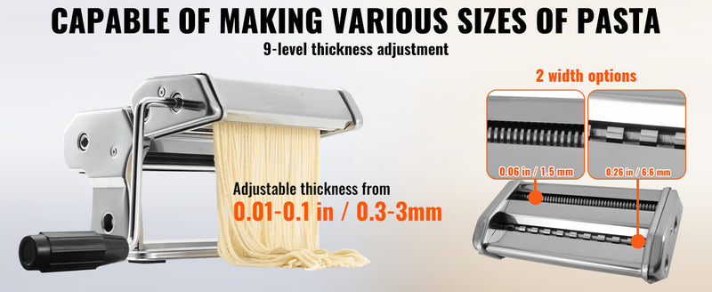 VEVOR Manual Pasta Maker Machine Set Stainless Steel Slicer Fresh Noodle Rollers Cutter Home-Appliance