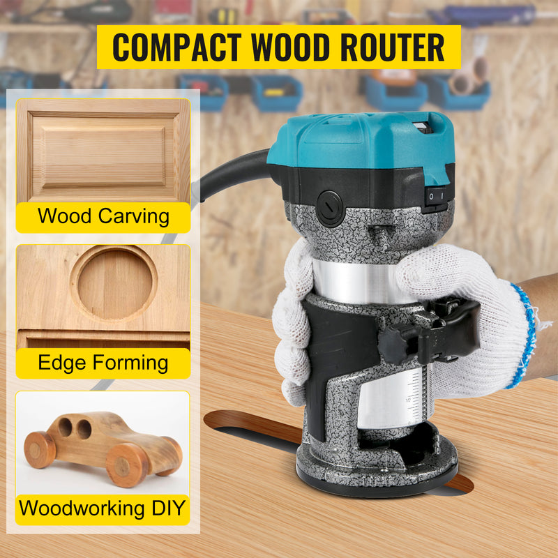 VEVOR Wood Router Machine Electric Trimmer 710W 33000RPM Power Carpentry Tool for Woodworking Trimming Grooving Carving Milling