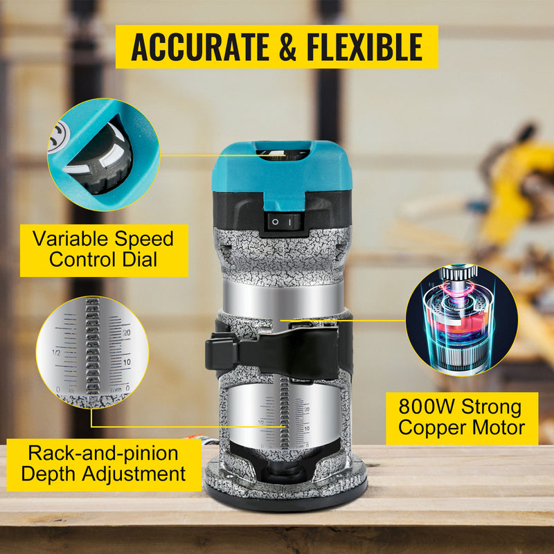 VEVOR Wood Router Machine Electric Trimmer 710W 33000RPM Power Carpentry Tool for Woodworking Trimming Grooving Carving Milling