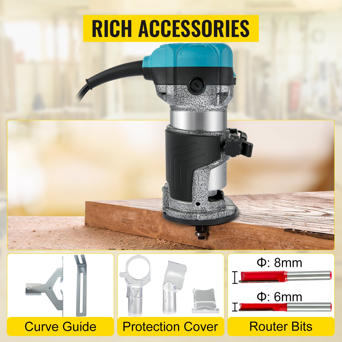 VEVOR Wood Router Machine Electric Trimmer 710W 33000RPM Power Carpentry Tool for Woodworking Trimming Grooving Carving Milling