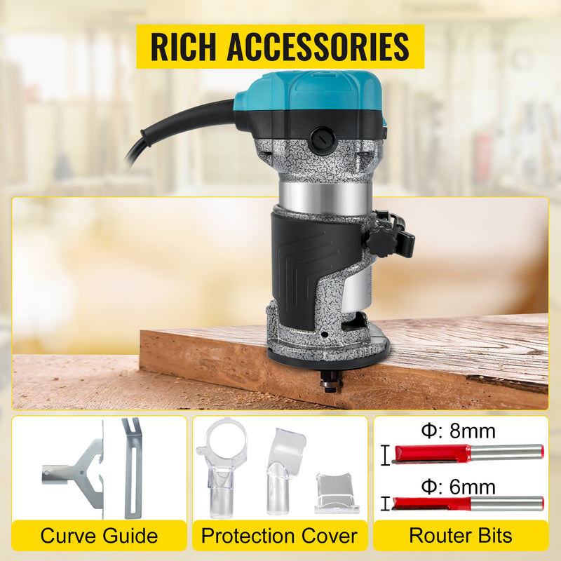 VEVOR Wood Router Machine Electric Trimmer 710W 33000RPM Power Carpentry Tool for Woodworking Trimming Grooving Carving Milling