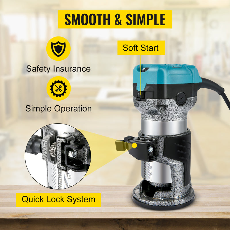 VEVOR Wood Router Machine Electric Trimmer 710W 33000RPM Power Carpentry Tool for Woodworking Trimming Grooving Carving Milling