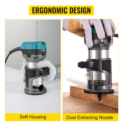 VEVOR Wood Router Machine Electric Trimmer 710W 33000RPM Power Carpentry Tool for Woodworking Trimming Grooving Carving Milling