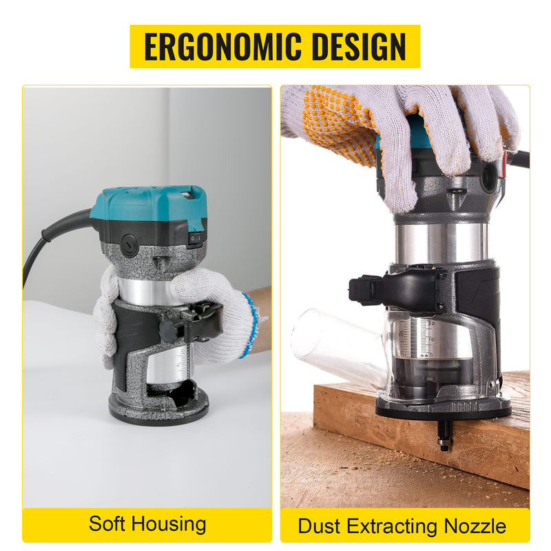 VEVOR Wood Router Machine Electric Trimmer 710W 33000RPM Power Carpentry Tool for Woodworking Trimming Grooving Carving Milling