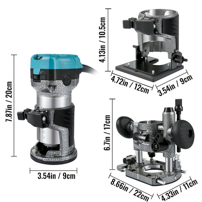 VEVOR Wood Router Machine Electric Trimmer 710W 33000RPM Power Carpentry Tool for Woodworking Trimming Grooving Carving Milling