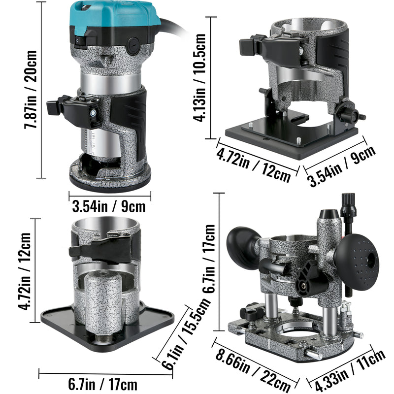 VEVOR Wood Router Machine Electric Trimmer 710W 33000RPM Power Carpentry Tool for Woodworking Trimming Grooving Carving Milling