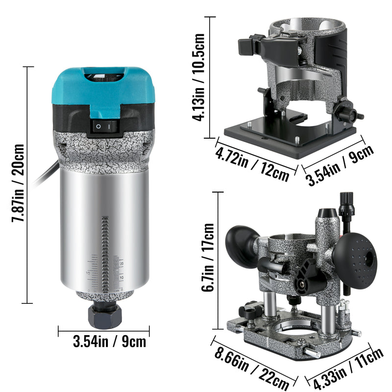 VEVOR Wood Router Machine Electric Trimmer 710W 33000RPM Power Carpentry Tool for Woodworking Trimming Grooving Carving Milling