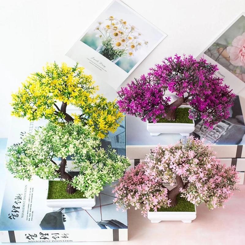 Bonsái artificial pequeño para decoración del hogar, planta falsa, flores, adornos en macetas, festivales, accesorios de boda. 
