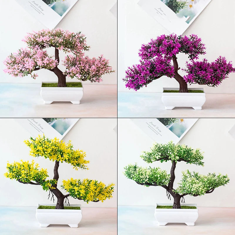 Bonsái artificial pequeño para decoración del hogar, planta falsa, flores, adornos en macetas, festivales, accesorios de boda. 