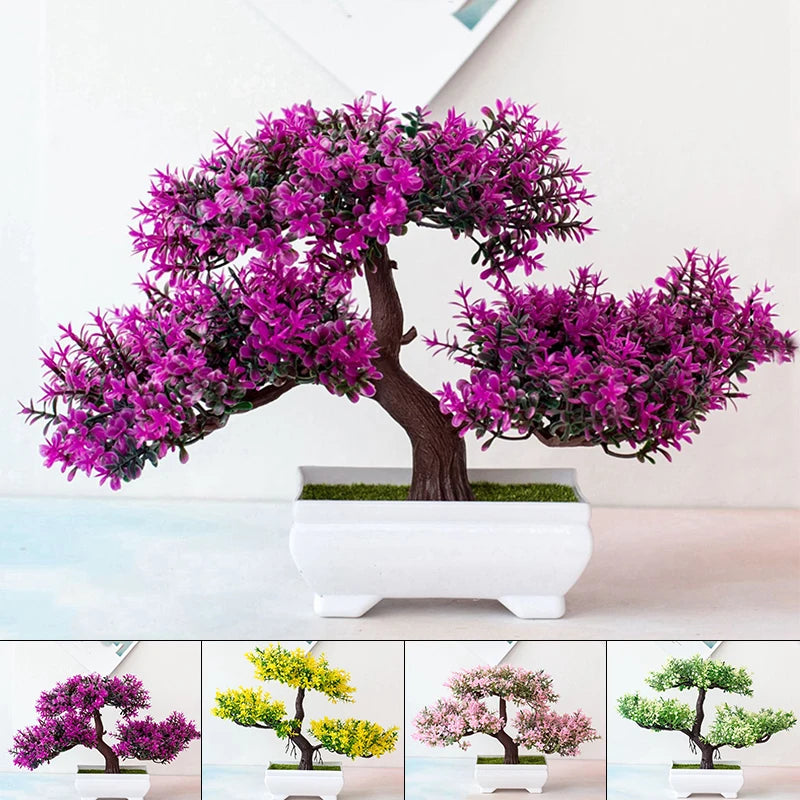 Bonsái artificial pequeño para decoración del hogar, planta falsa, flores, adornos en macetas, festivales, accesorios de boda. 