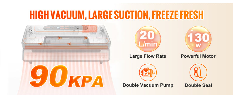 SucceBuy 90Kpa 130W Vacuum Sealer Food Packaging Machine with Free 10pcs Vacuum bags for Household Kitchen Vacuum Food Sealing